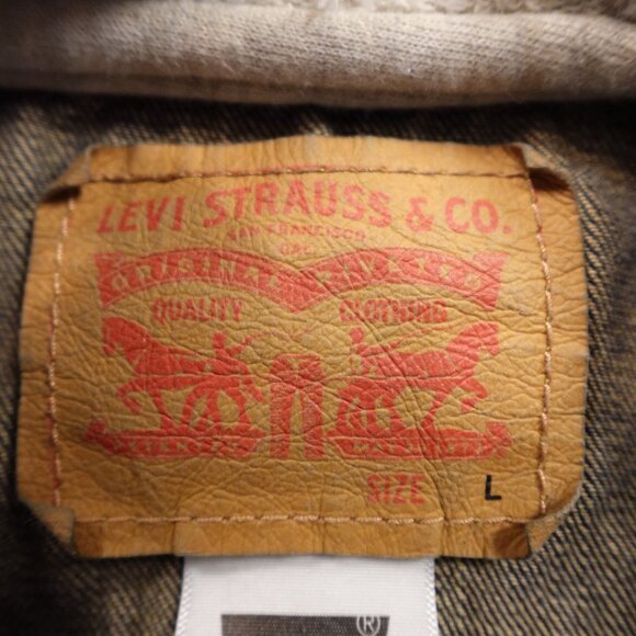 Levi’s Denim Trucker Jacket Hoodie Youth Large Blue Jean Sweatshirt - Picture 3 of 10